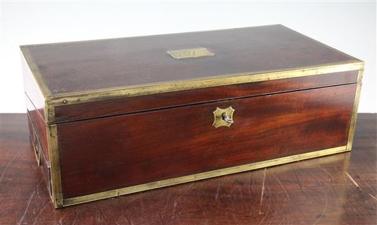 A 19th century mahogany brass bound writing slope, 20in.